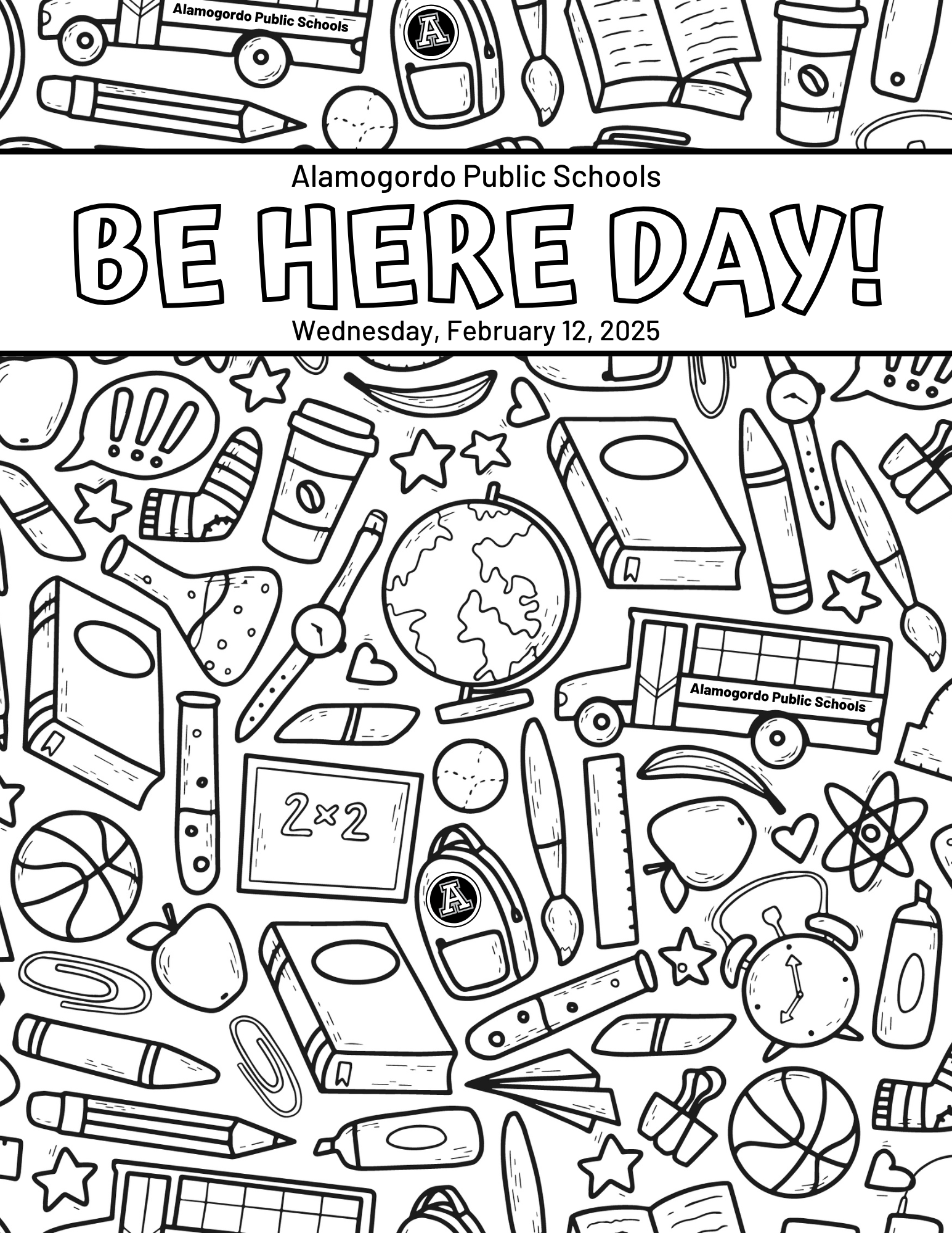 Be Here Day Coloring Page for Bus Riders