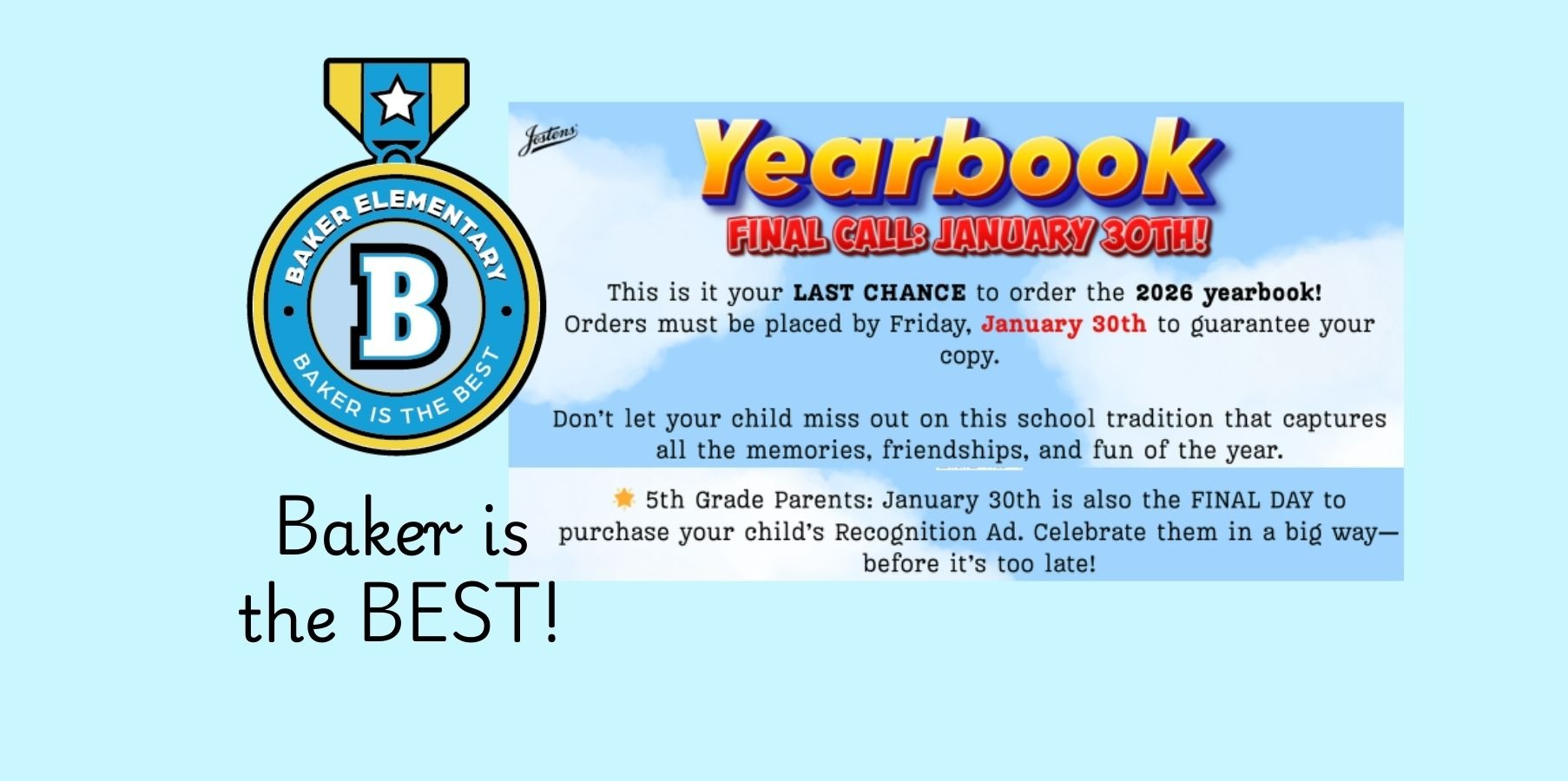 Baker Elementary Yearbook 5th Grade Recognition Ads