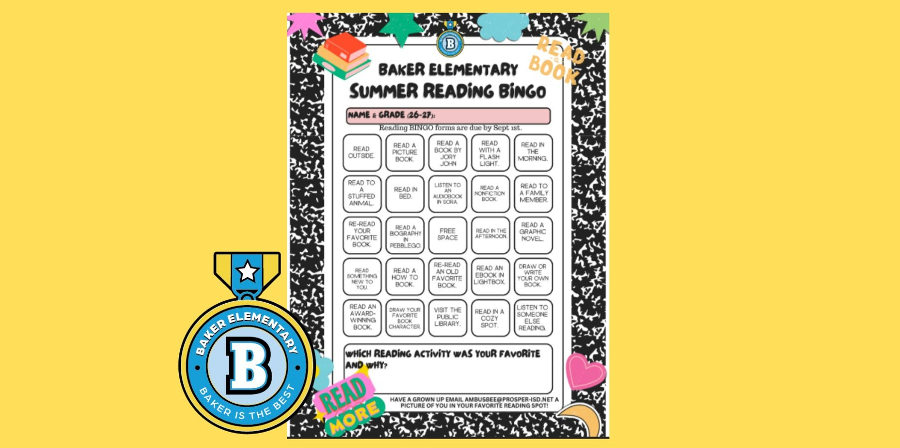 Baker Elementary Summer Library Days BINGO