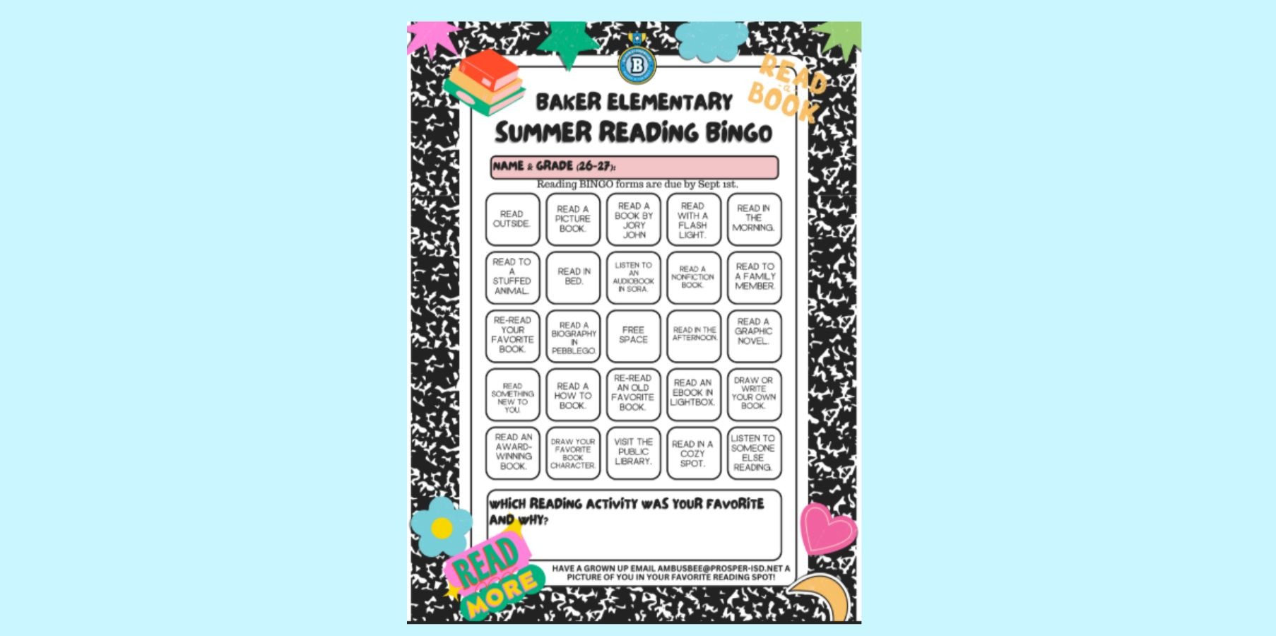 Baker Elementary Summer Reading BINGO