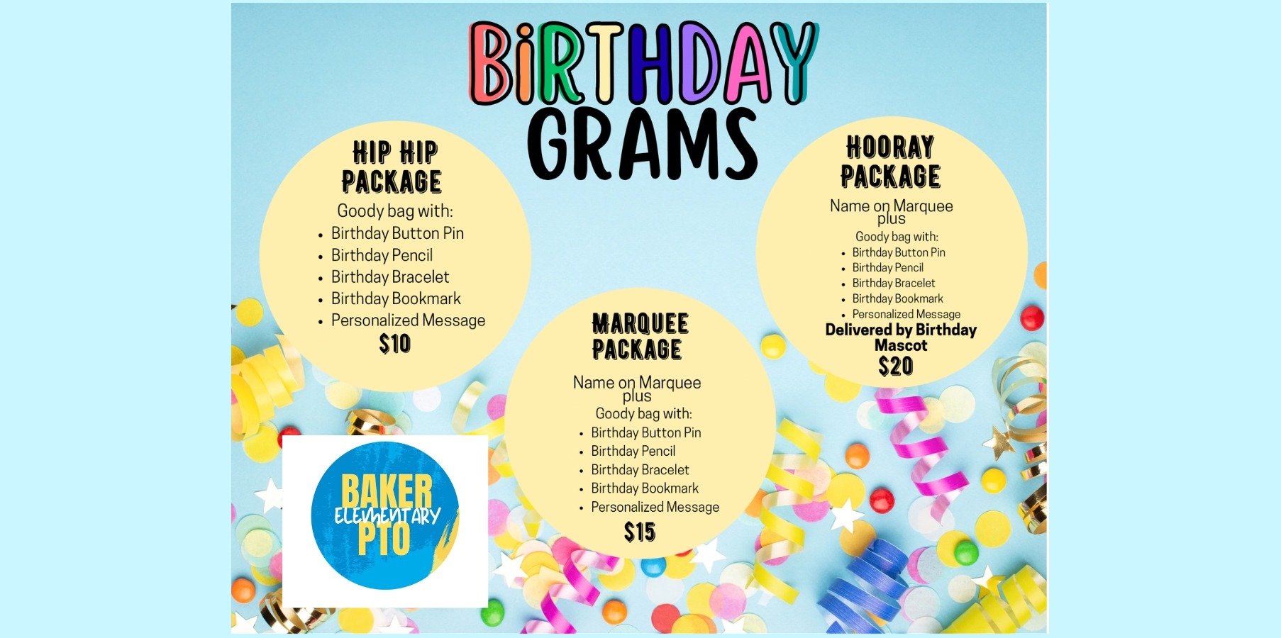 Baker Elementary PTO Birthday Grams