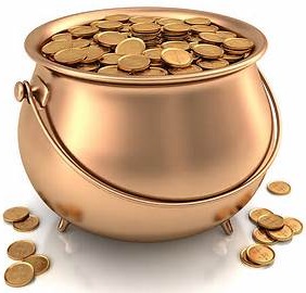 a pot of gold coins