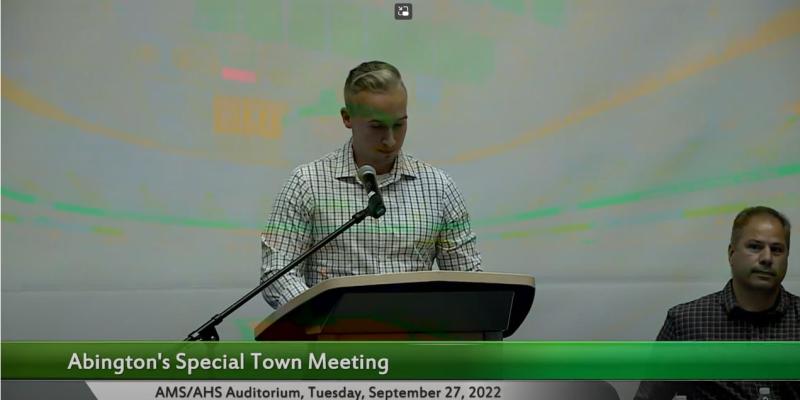 Member of  Abingtons Special Town Meeting, giving a speach