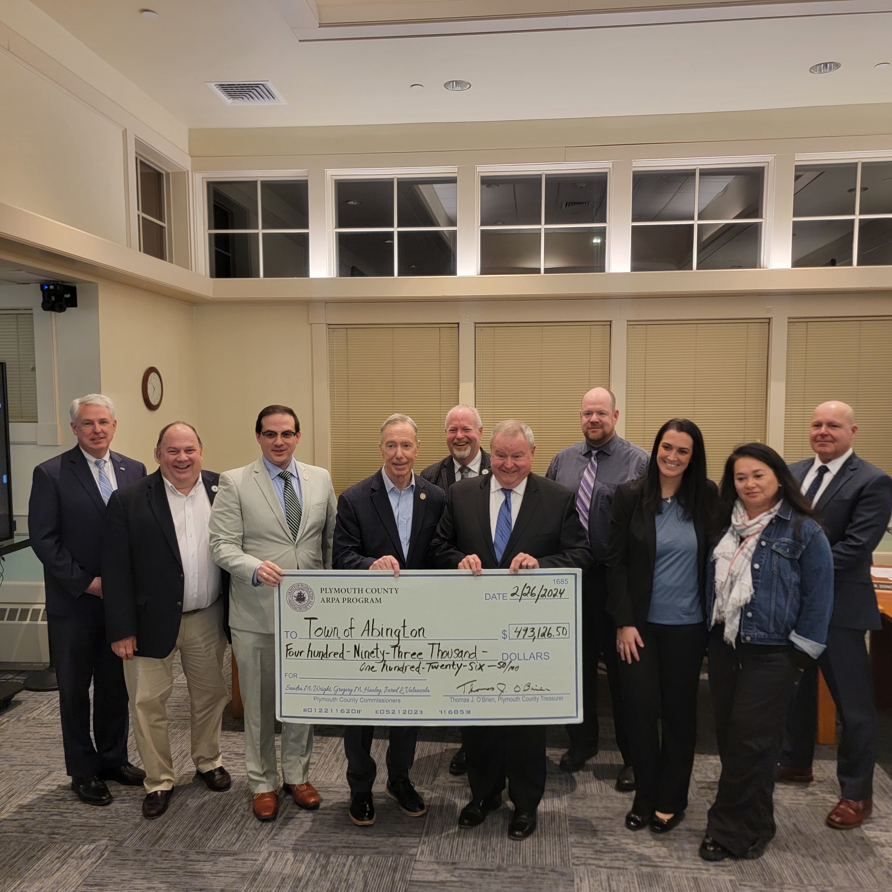 Board of Selectmen accepting ARPA Check for almost $500,000