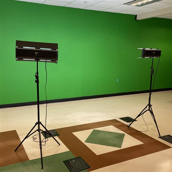 Green wall with two light stands