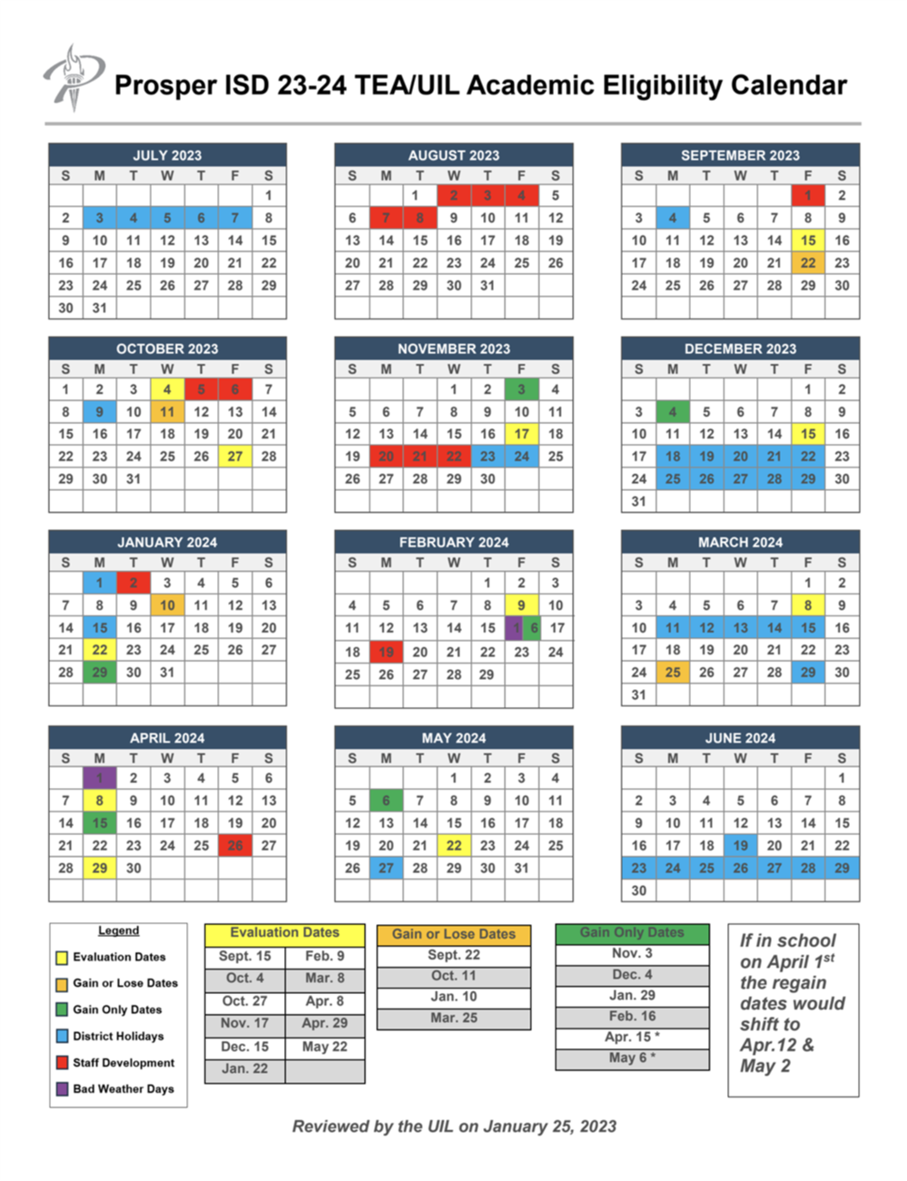 UIL Eligibility Calendar