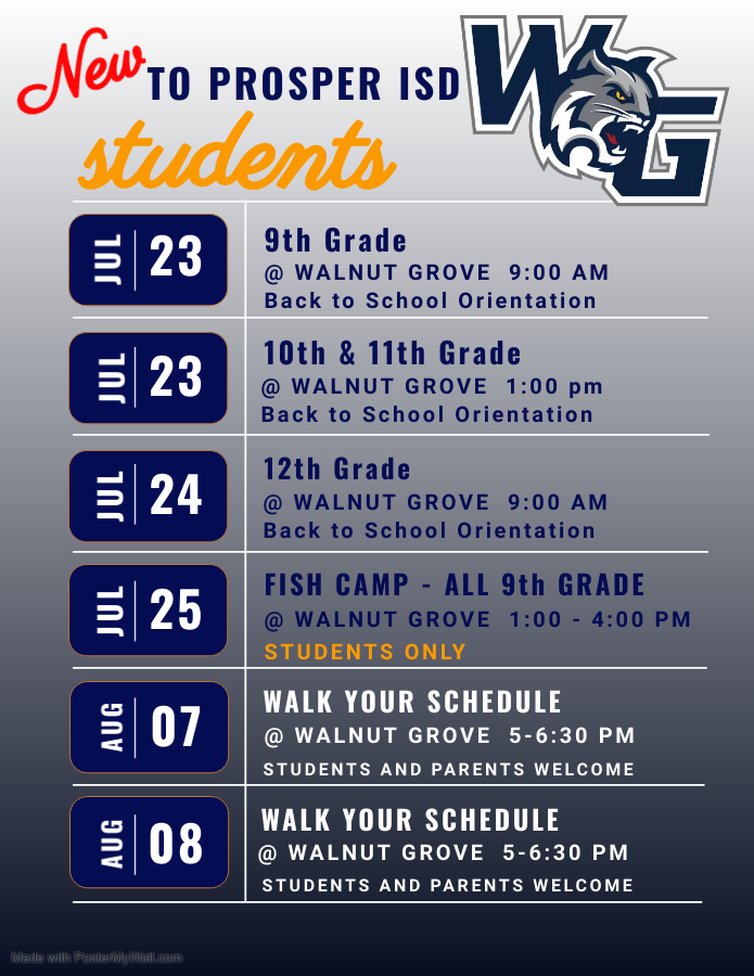 WGHS New to Prosper ISD Schedule