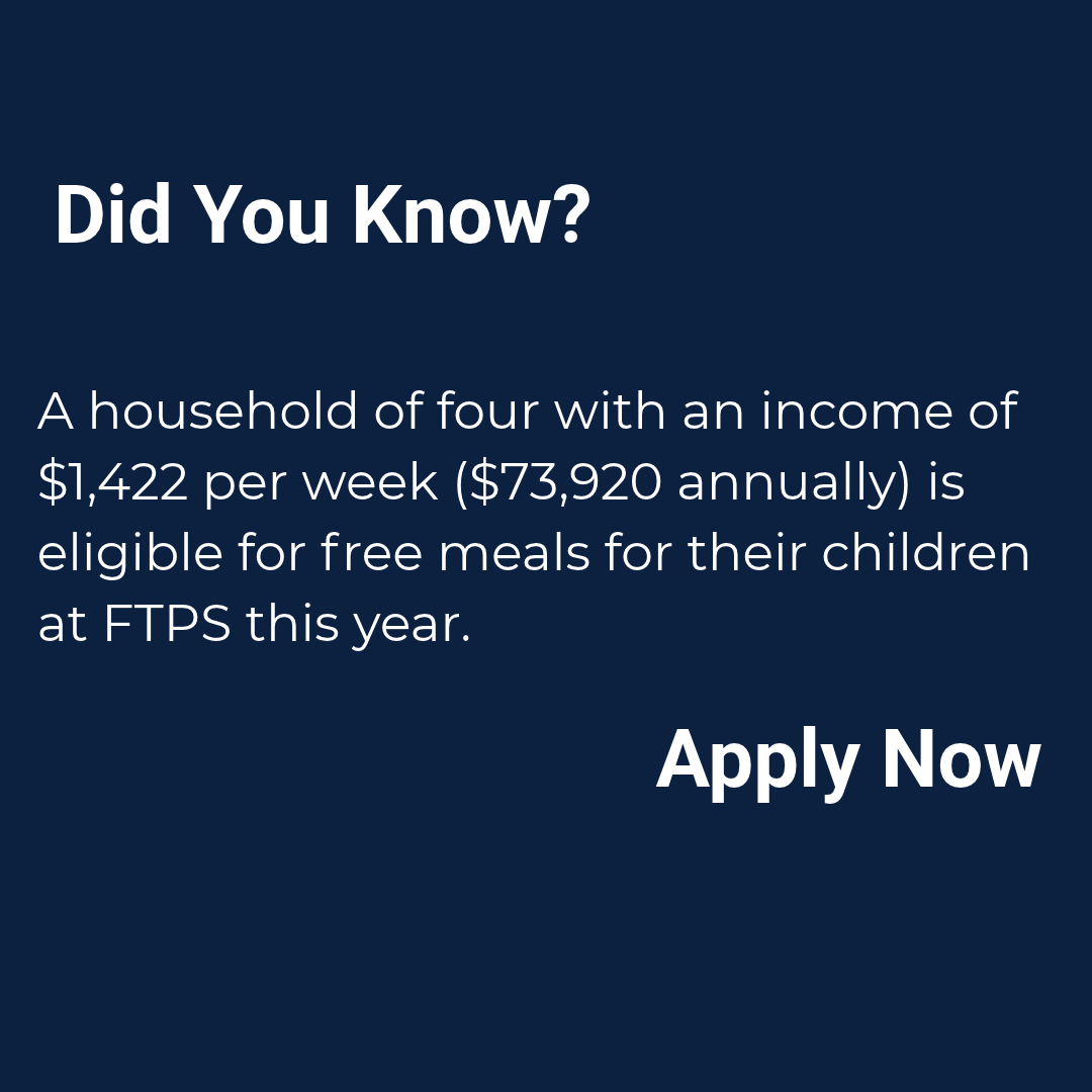 Blue background with white text. It reads, "Did You Know?" followed by eligibility information for free meals.