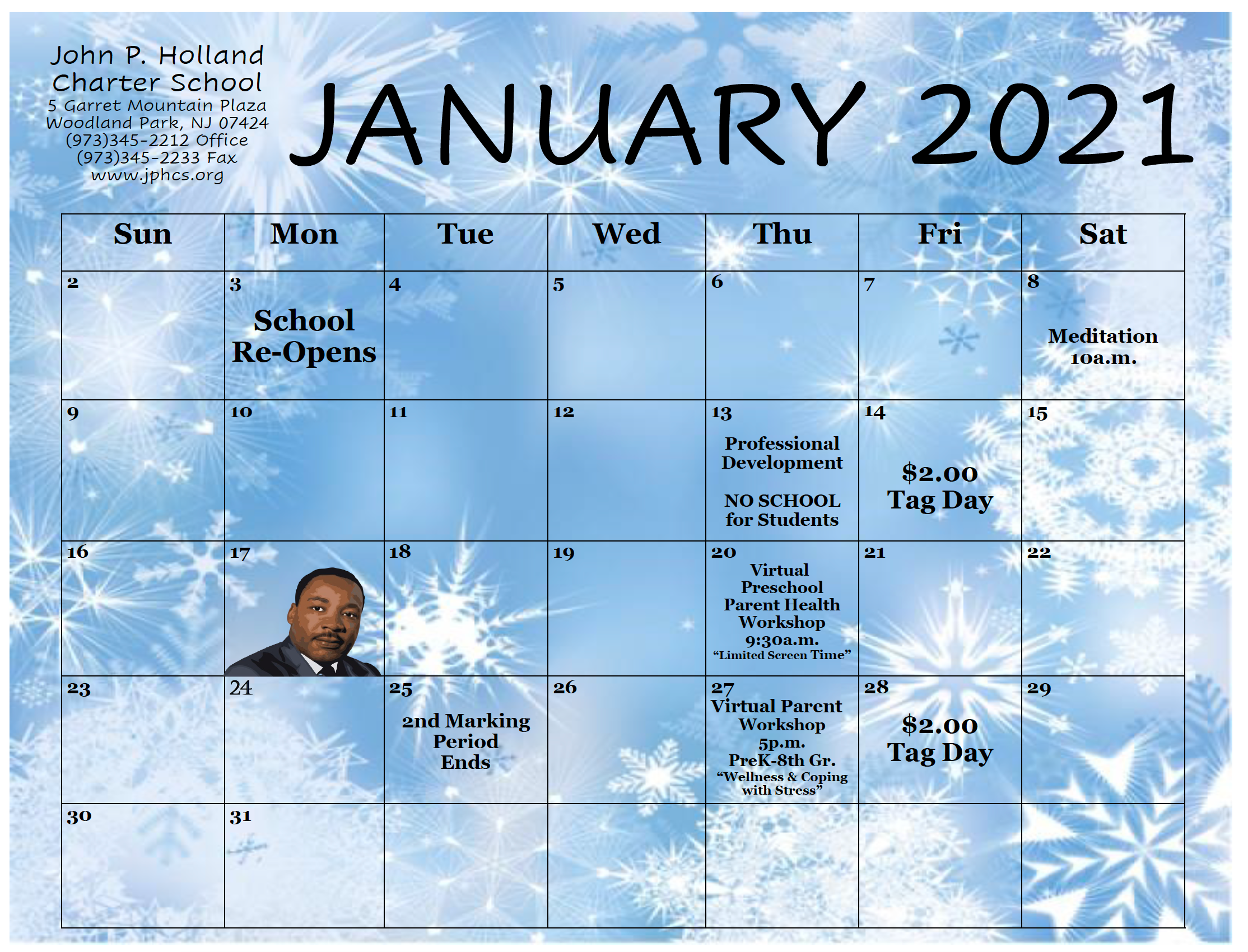 January Calendar English