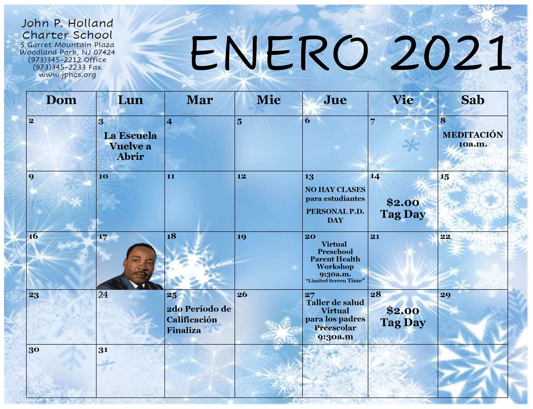 January Calendar Spanish