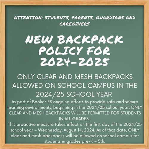 New Backpack Policy for 2024-25