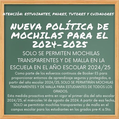 Nueva Política de Mochilas para el 2024-25