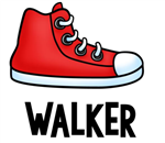 illustration of a red tennis shoe that reads "walker"