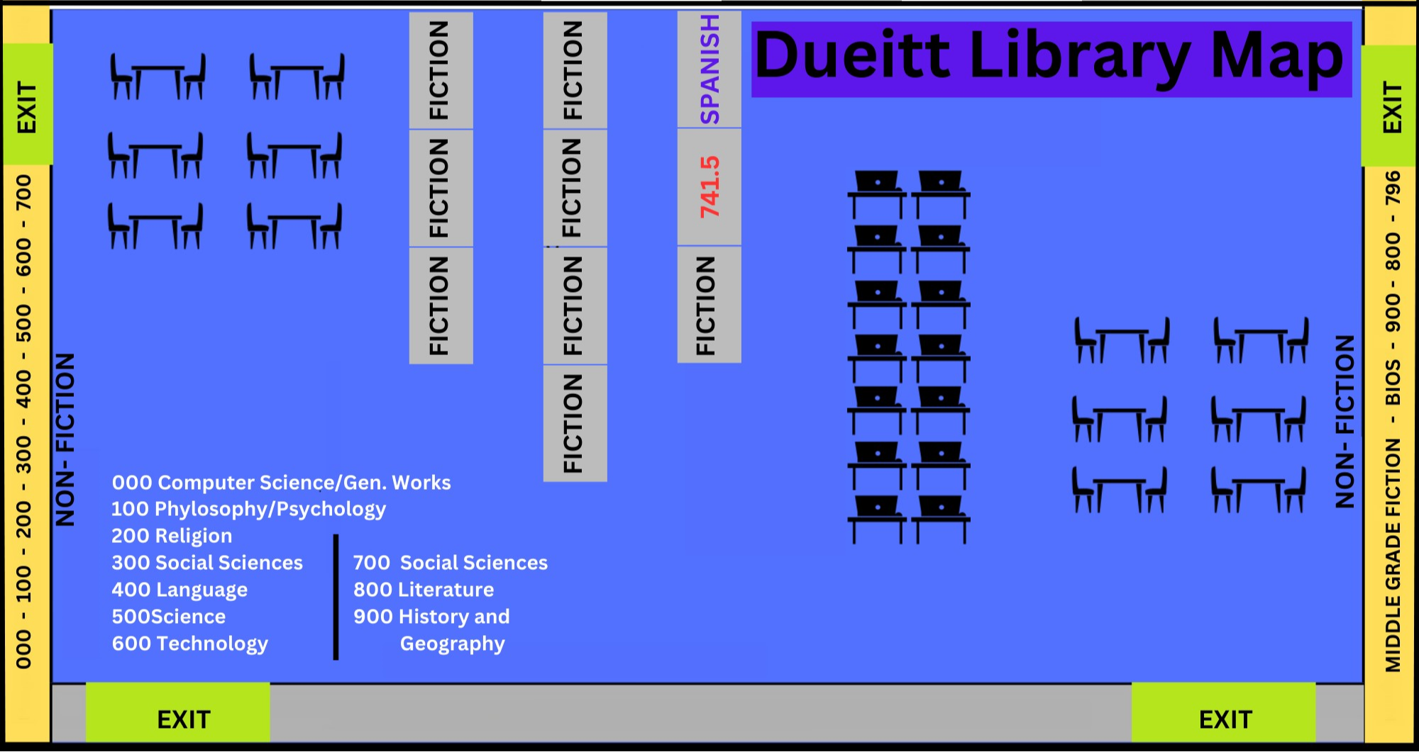 Map of Dueitt Middle School Library