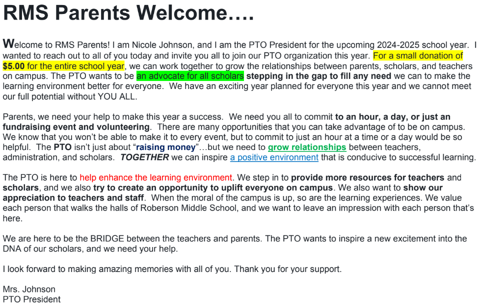 PTO Letter