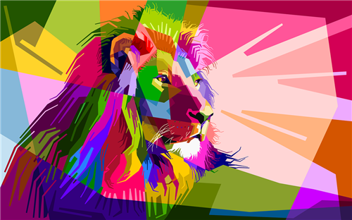 Neon colors and drawing of a lion