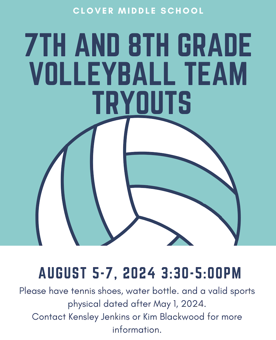 7th and 8th grade volleyball tryouts Aug. 5- 7