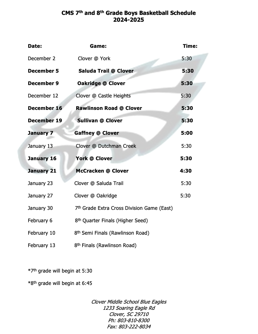 Boys Basketball Schedule