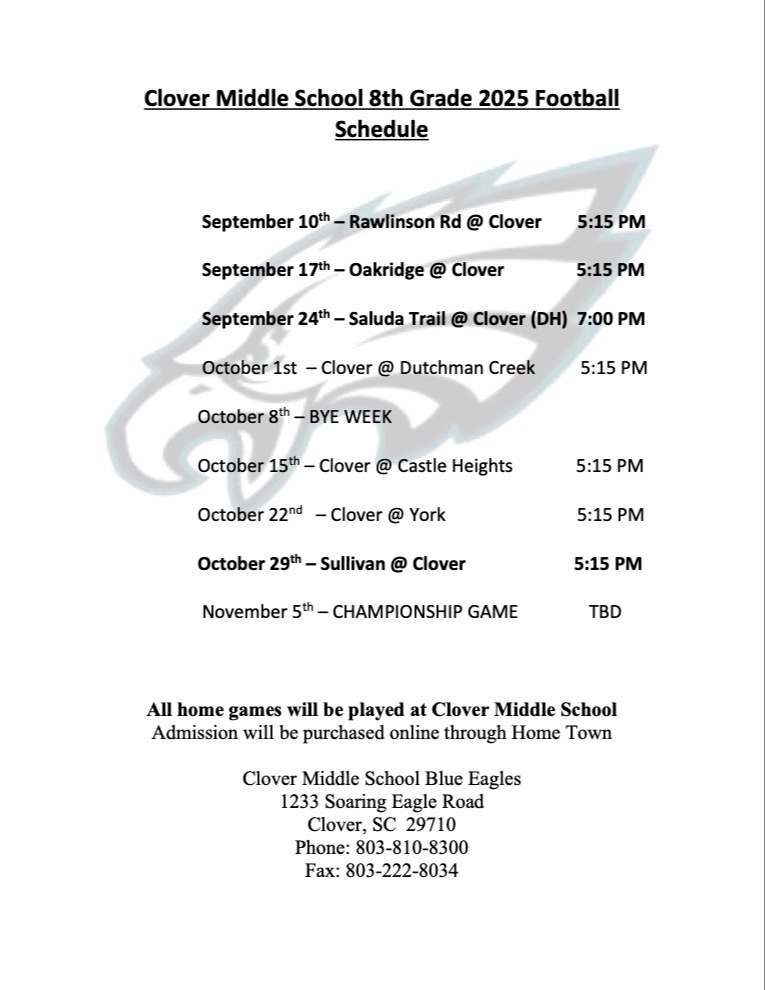 8th grade football schedule