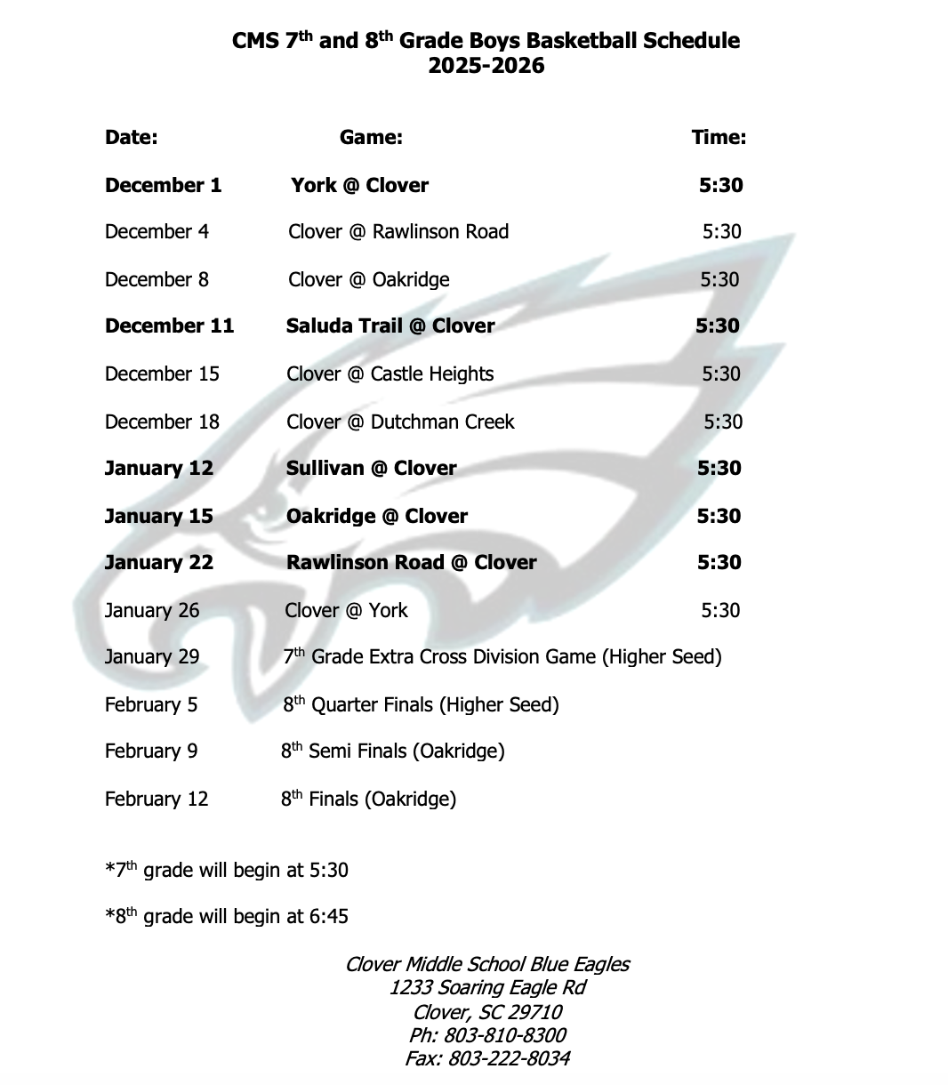 Boys Basketball Schedule