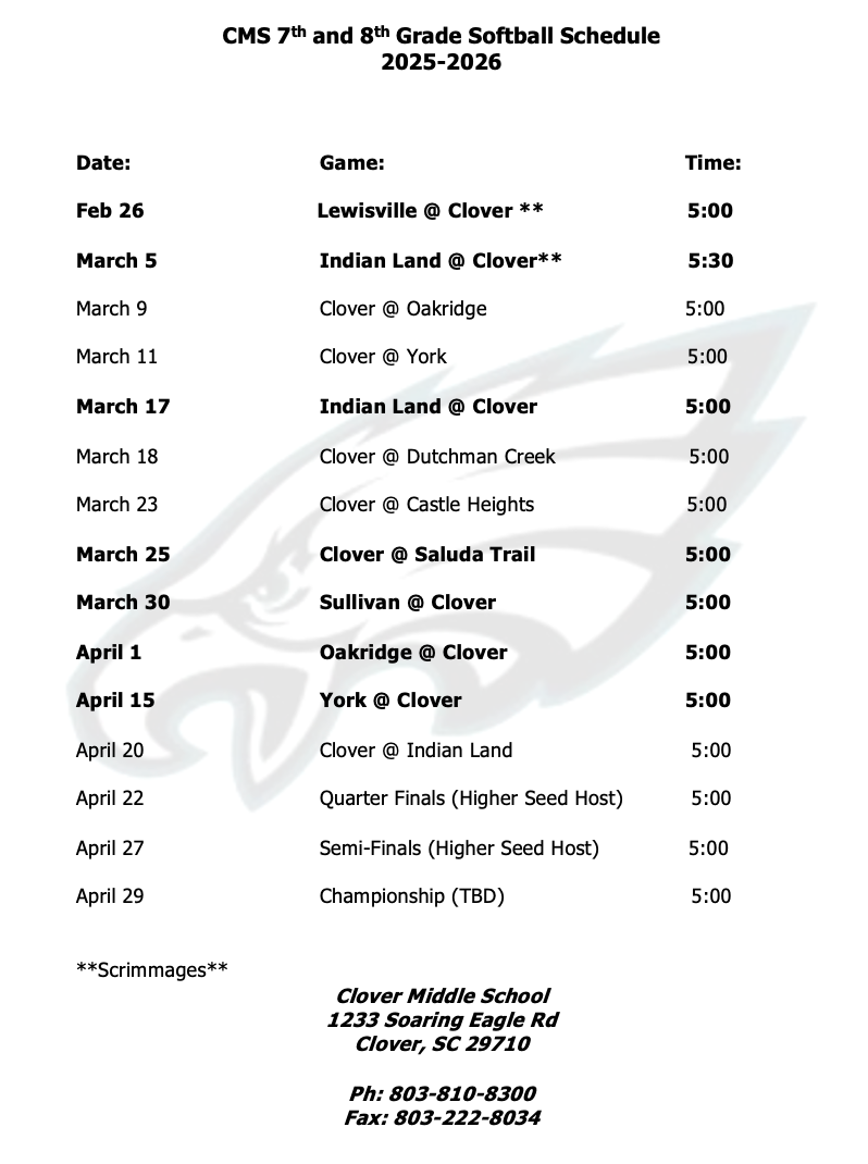 softball schedule