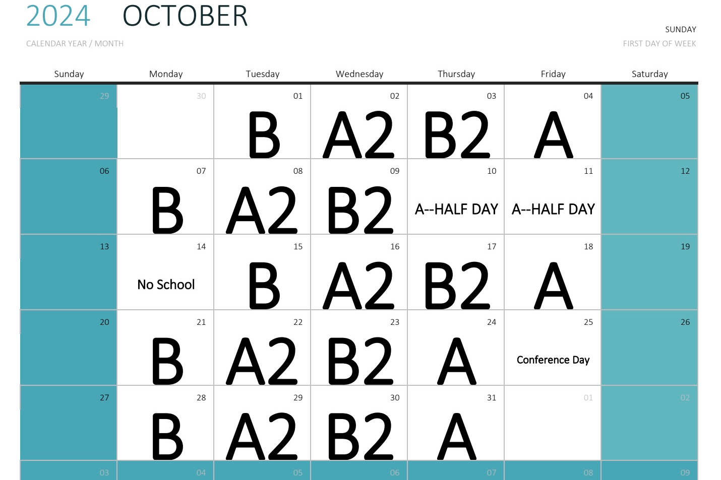 October AB Calendar