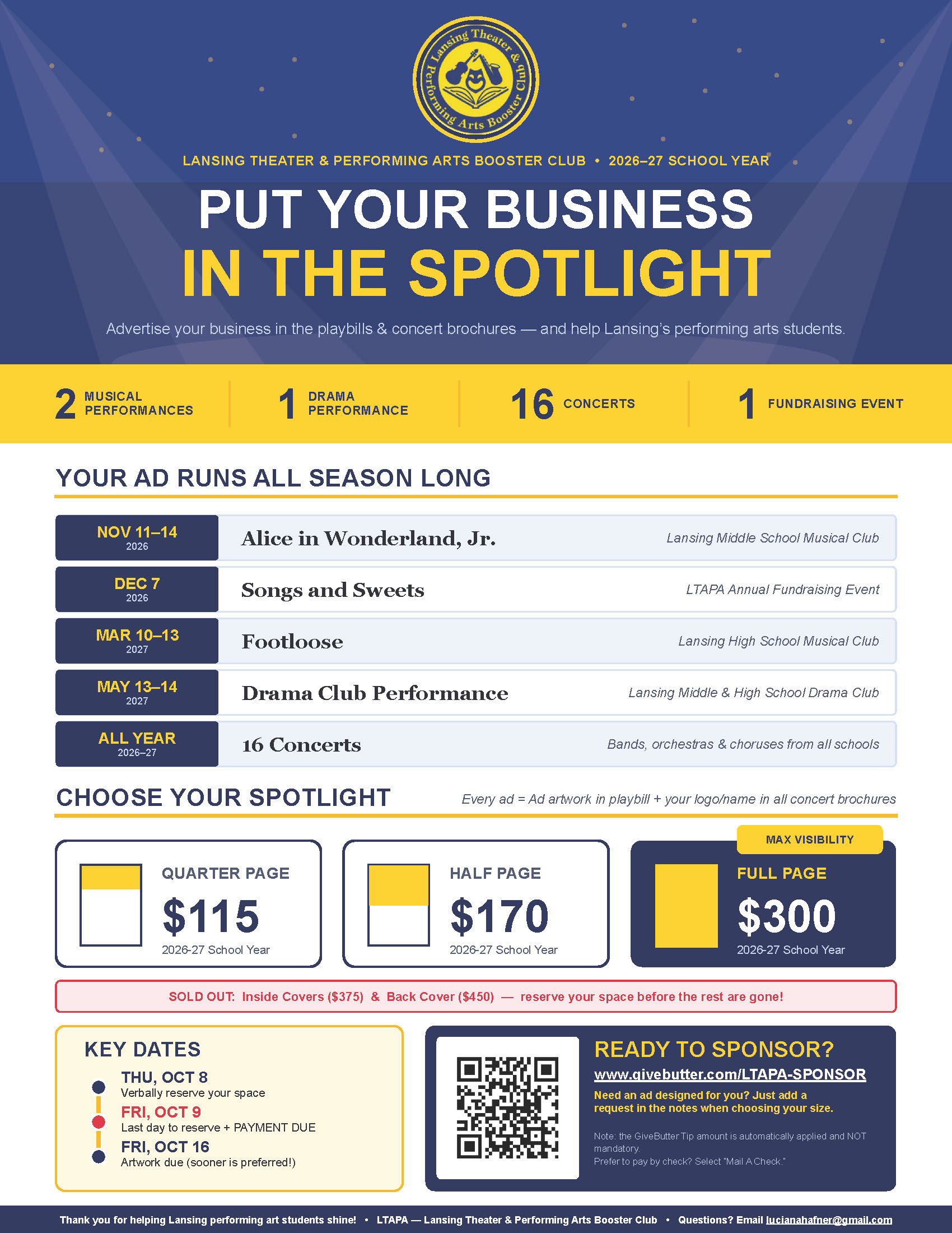 Put your business in the spotlight AND help Lansing performing arts students!