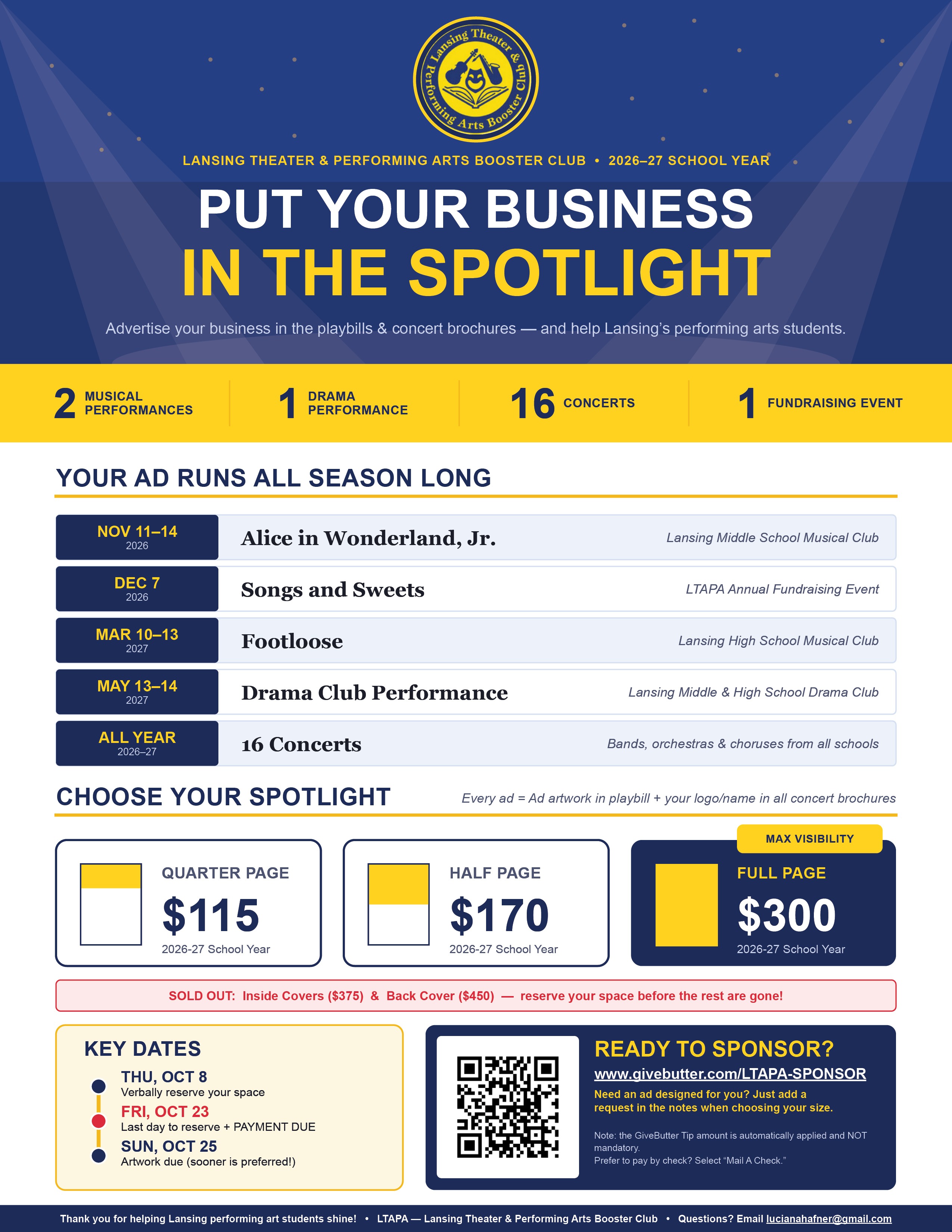 Put your business in the spotlight AND help Lansing performing arts students!