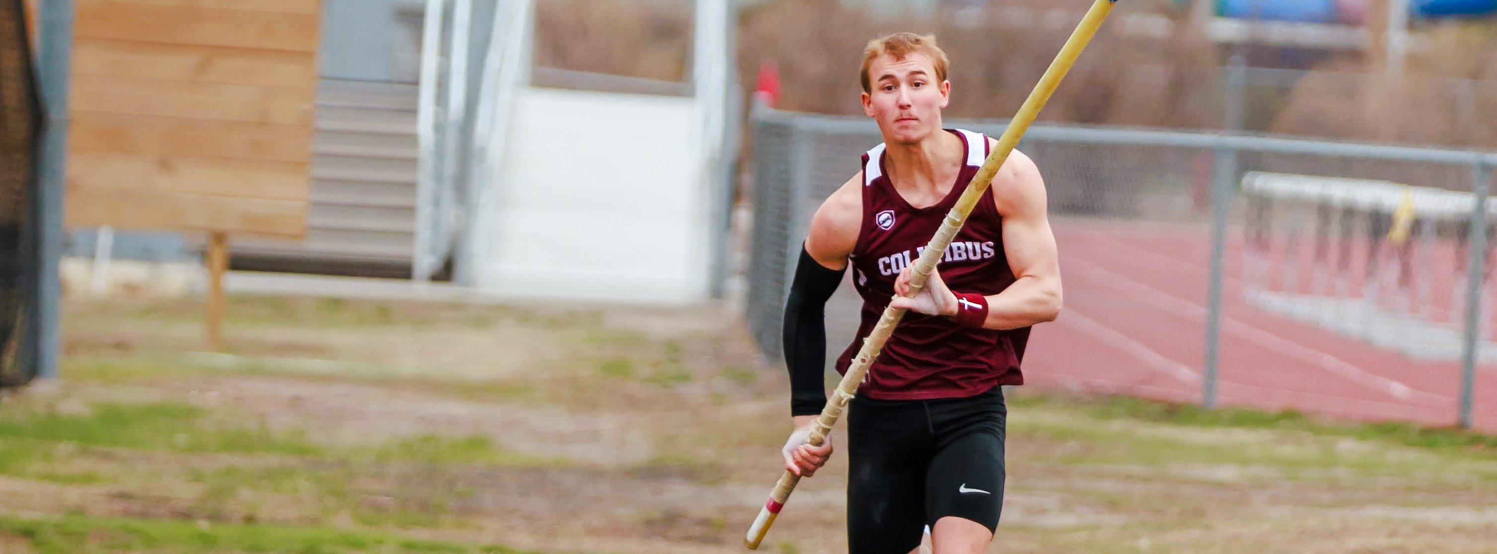 A CHS athlete approaches the vault line during the pole vault event in Columbus.
