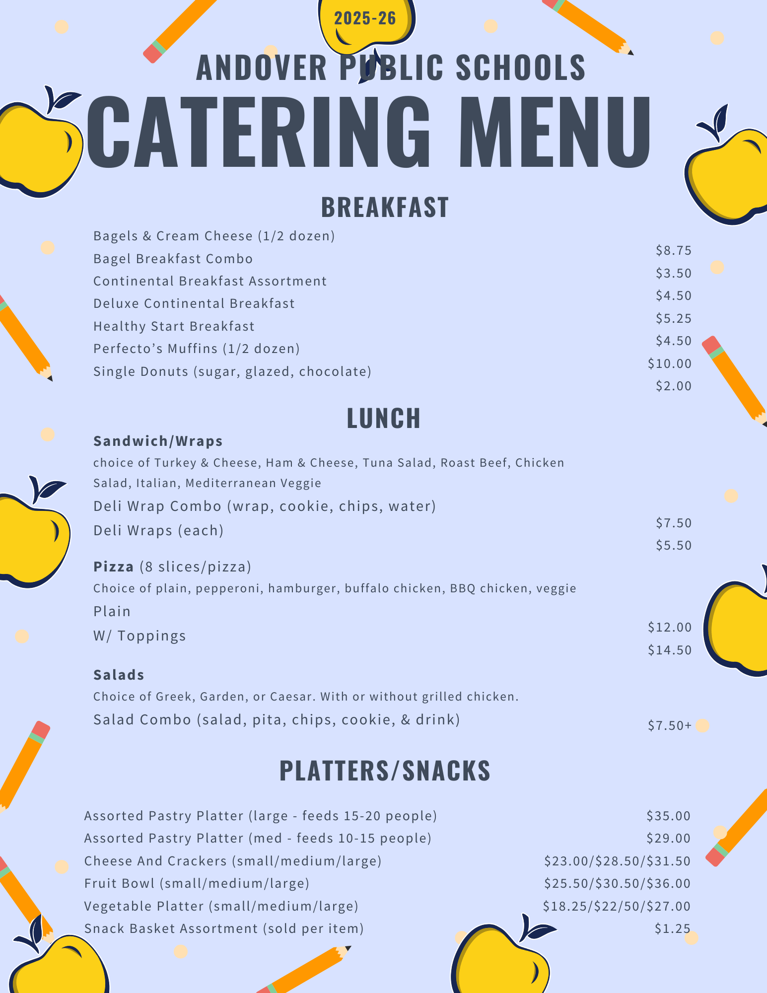 Catering menu
