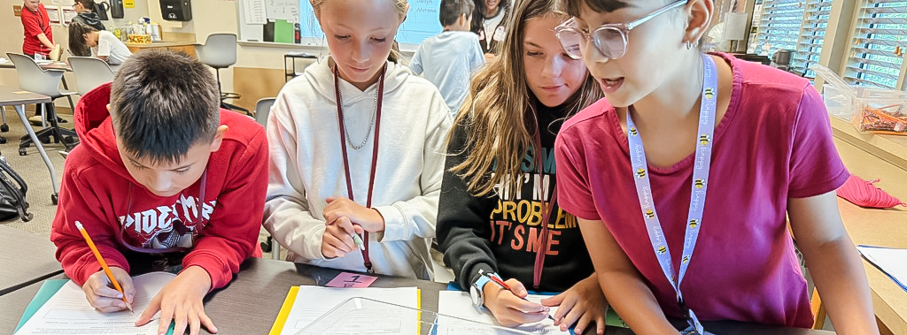 A group of 5th grade students participate in a classroom about explored nurse logs.