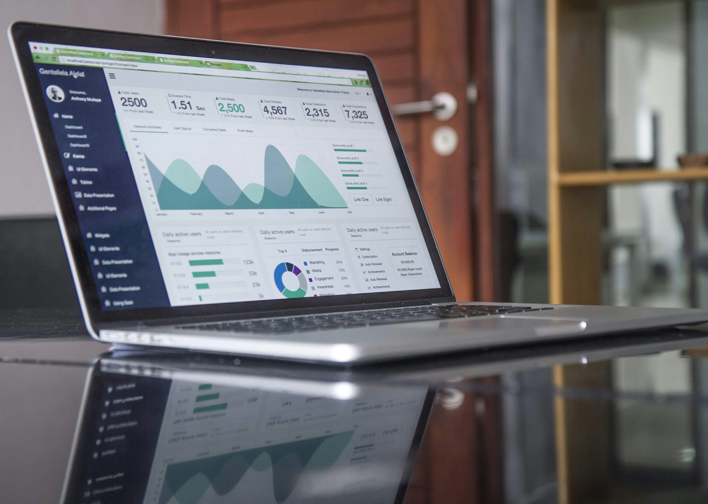 Data and graphs on a laptop