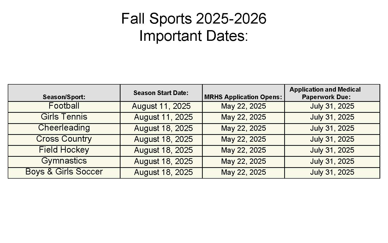 Fall Sports 2025-2026