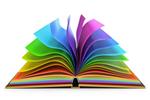 Book with pages open and colored in a rainbow of colors.