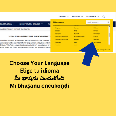 arrow to choose language