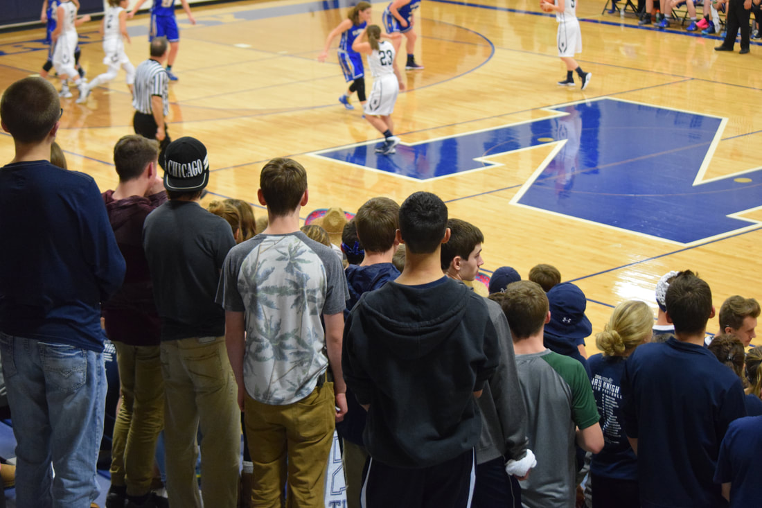 Students watching a basketball game