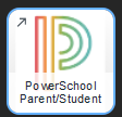 A logo for PowerSchool, a student information system. The logo depicts the text "PowerSchool" in a blue font, with a line separating the words "Power" and "School". Above the text is a stylized image of a schoolhouse in red and yellow.