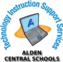 A blue circle with a silver laptop computer in the center. The text "Instructional Technology Support Services" is written above the circle, and the text "For Olden Central Schools" is written below the circle.