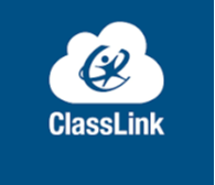 The ClassLink logo on a blue background. The ClassLink logo is a light blue cloud with a darker blue speech bubble coming out of the top right corner. The text "ClassLink" is written inside the speech bubble in white font.