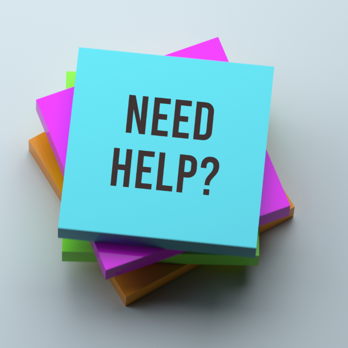 Image with post its that says, "need help?"