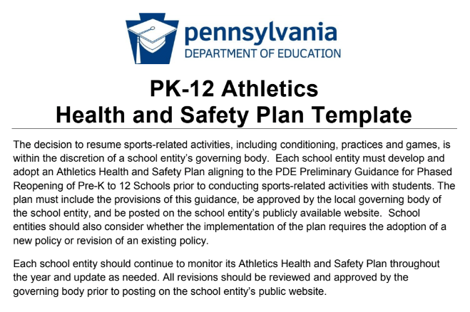 PK-12 Athletics Health and Safety Plan Template
