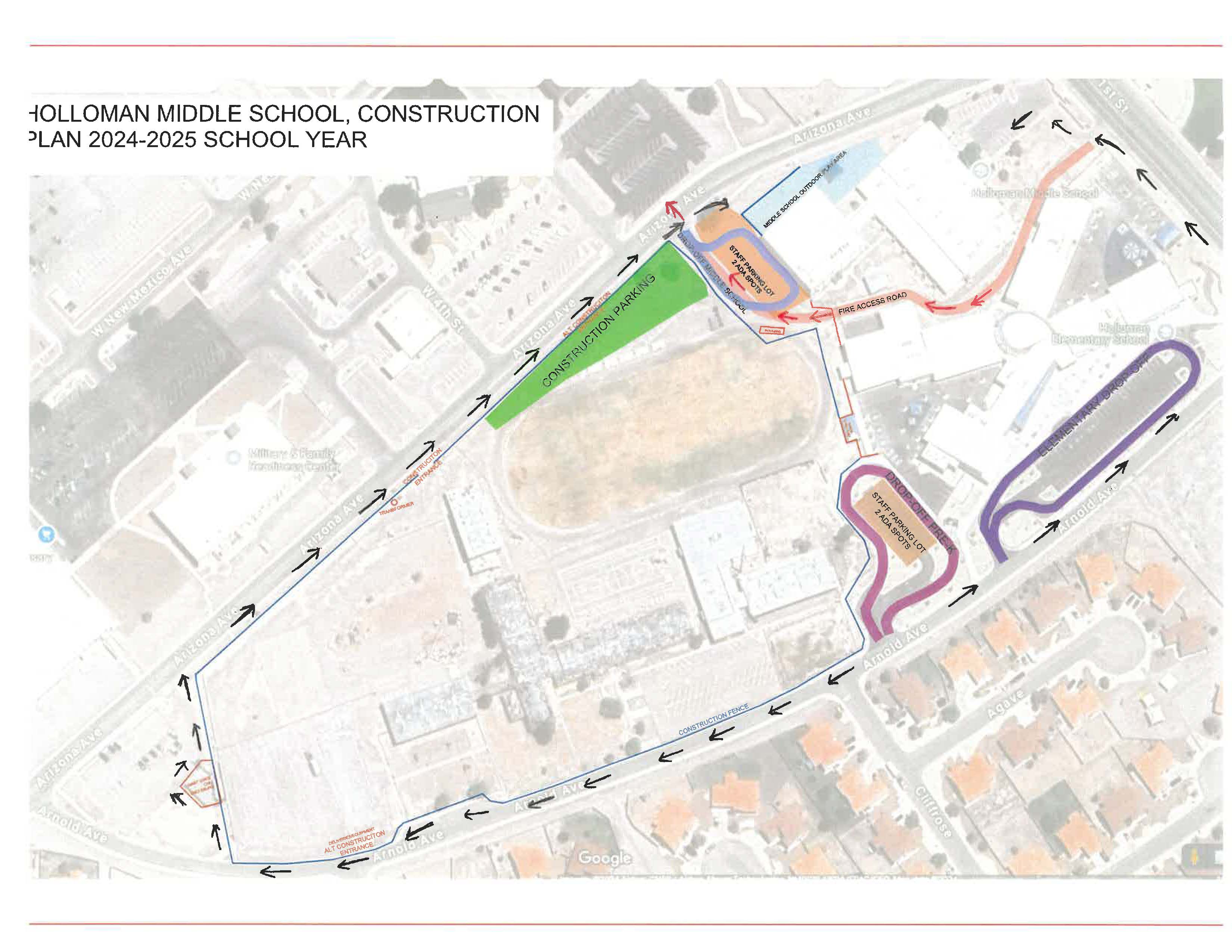 Maps of construction area around HMS & HES