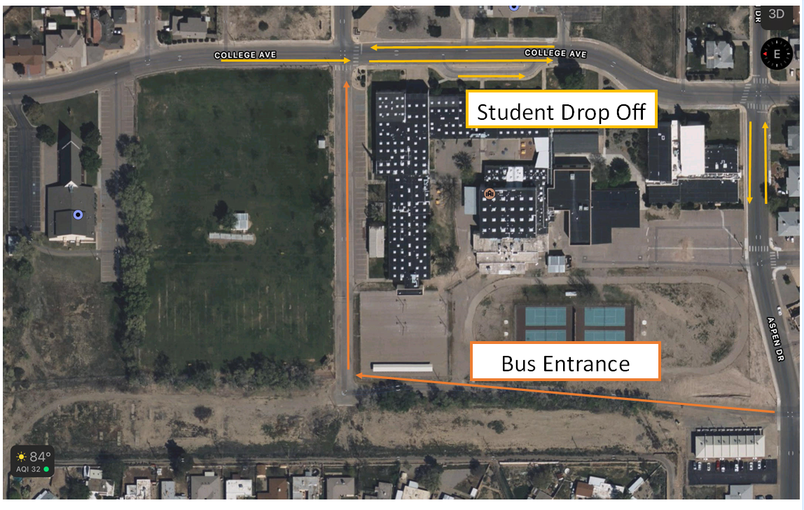 student drop off and bus entrance