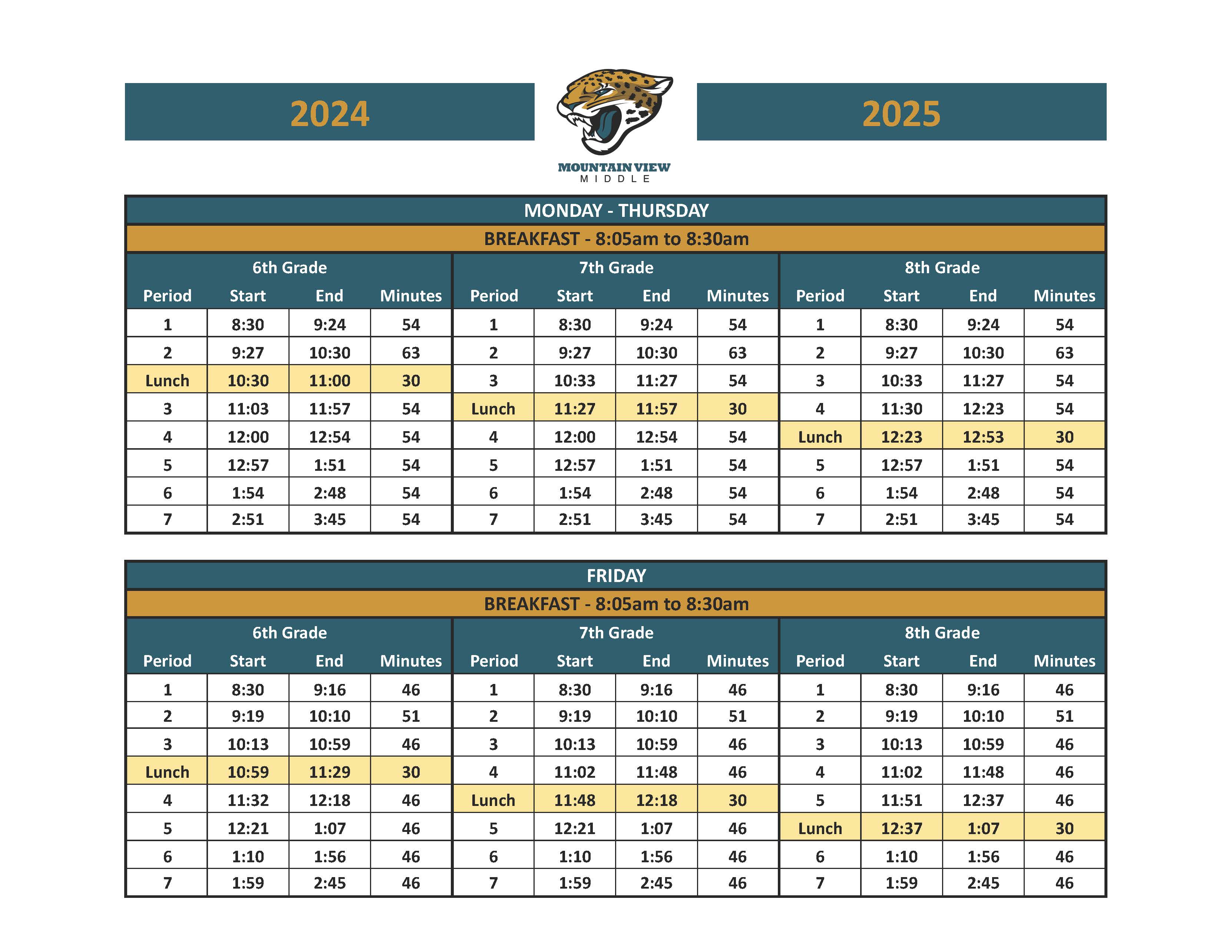 MVMS 24-25 Bell Schedule