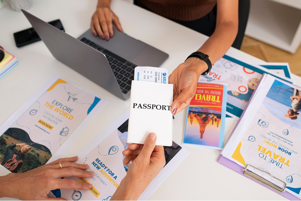 travel agent with passport