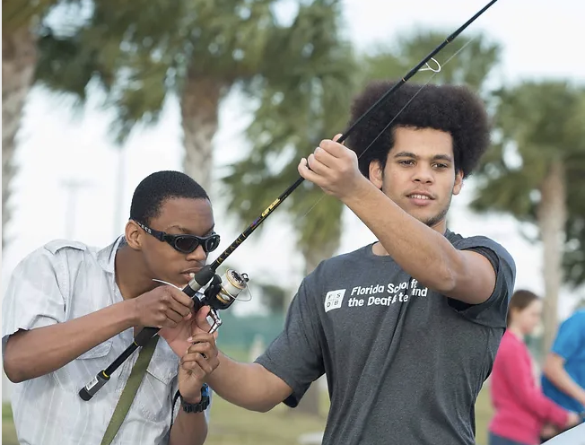 students fishing