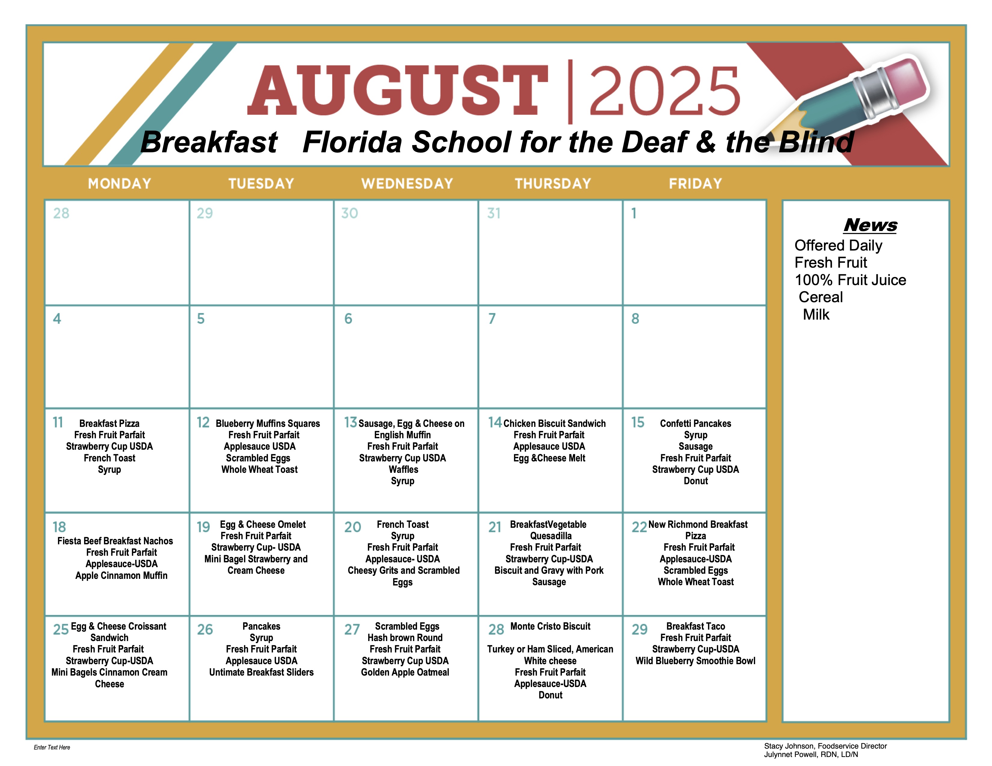 August Breakfast Menu