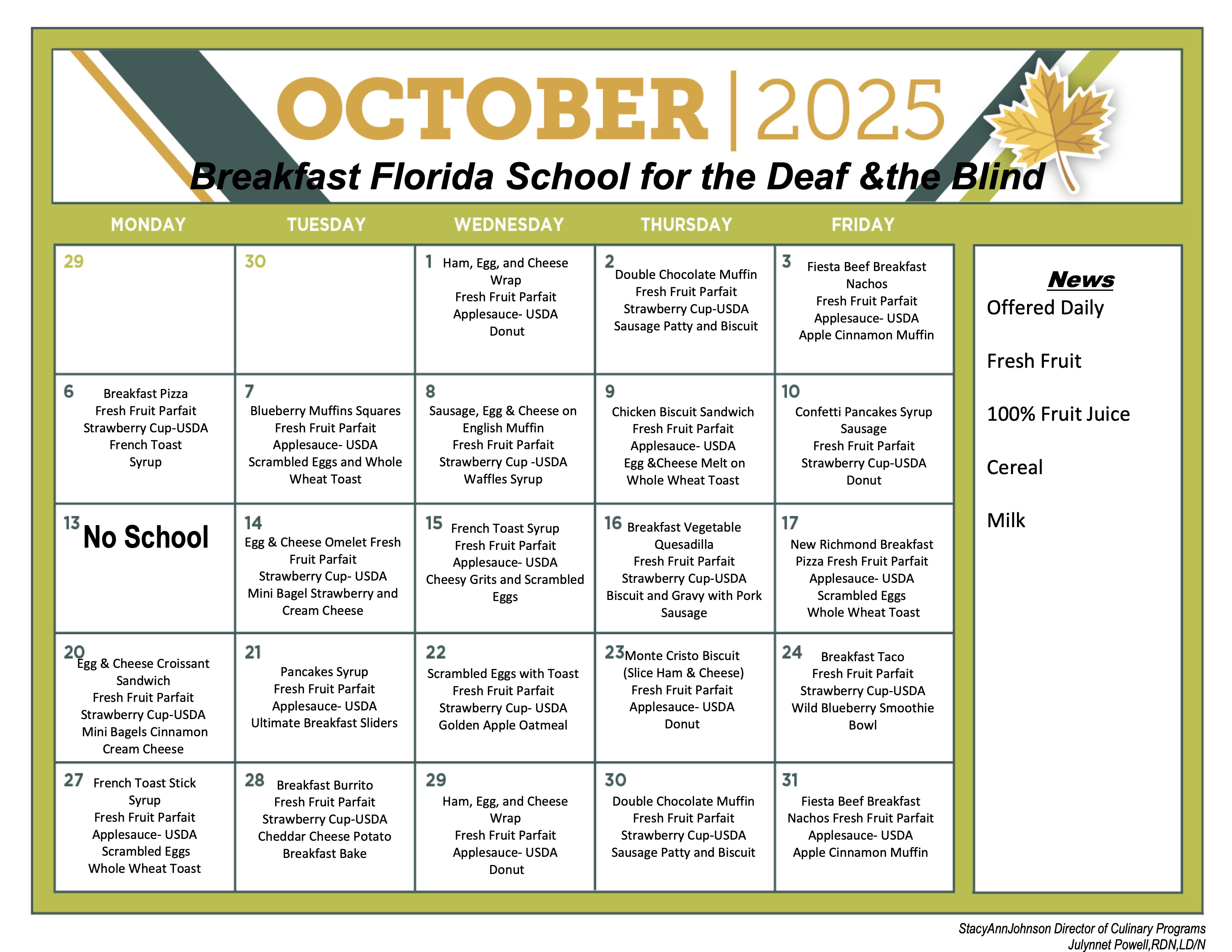 October Breakfast Menu