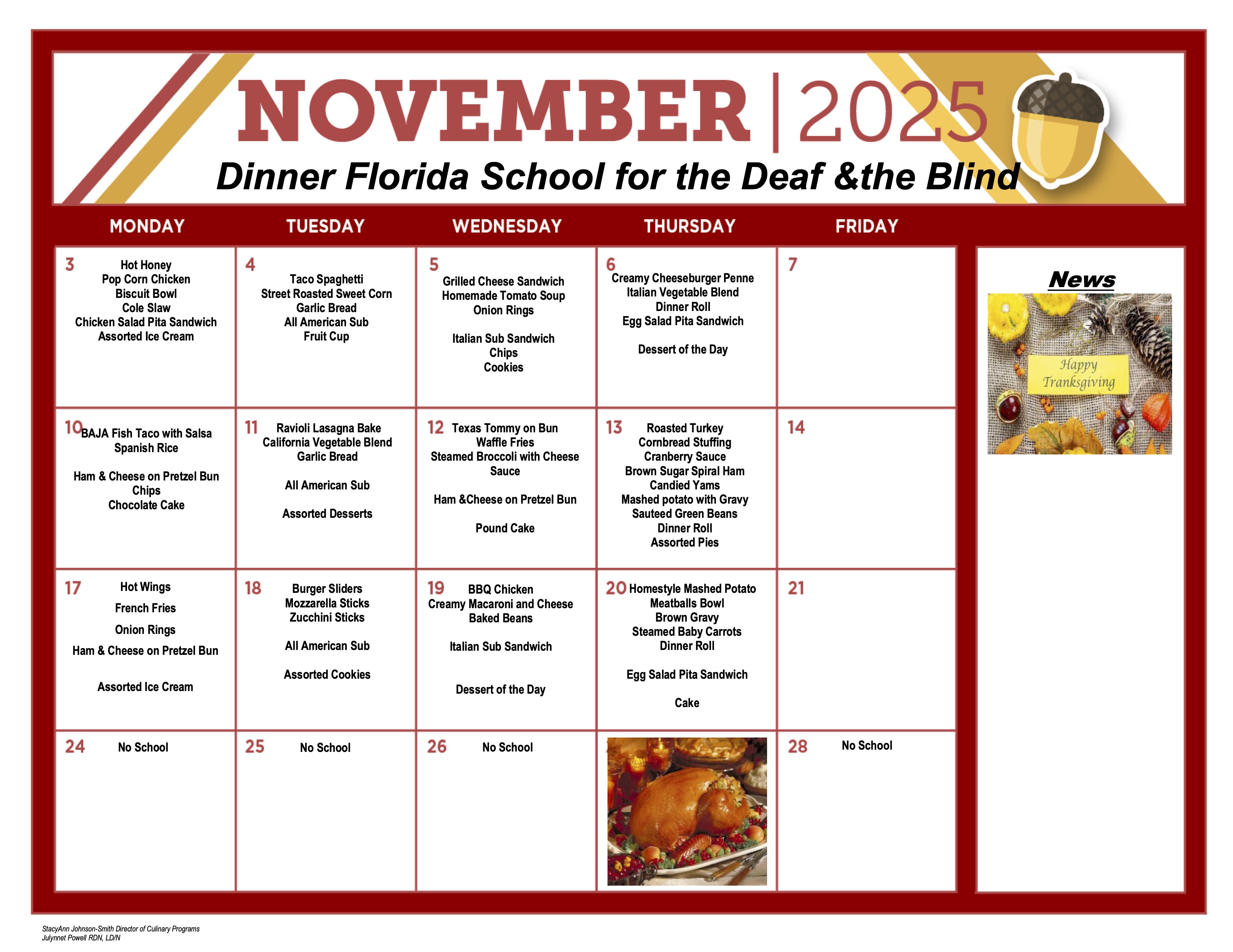 November Dinner Menu