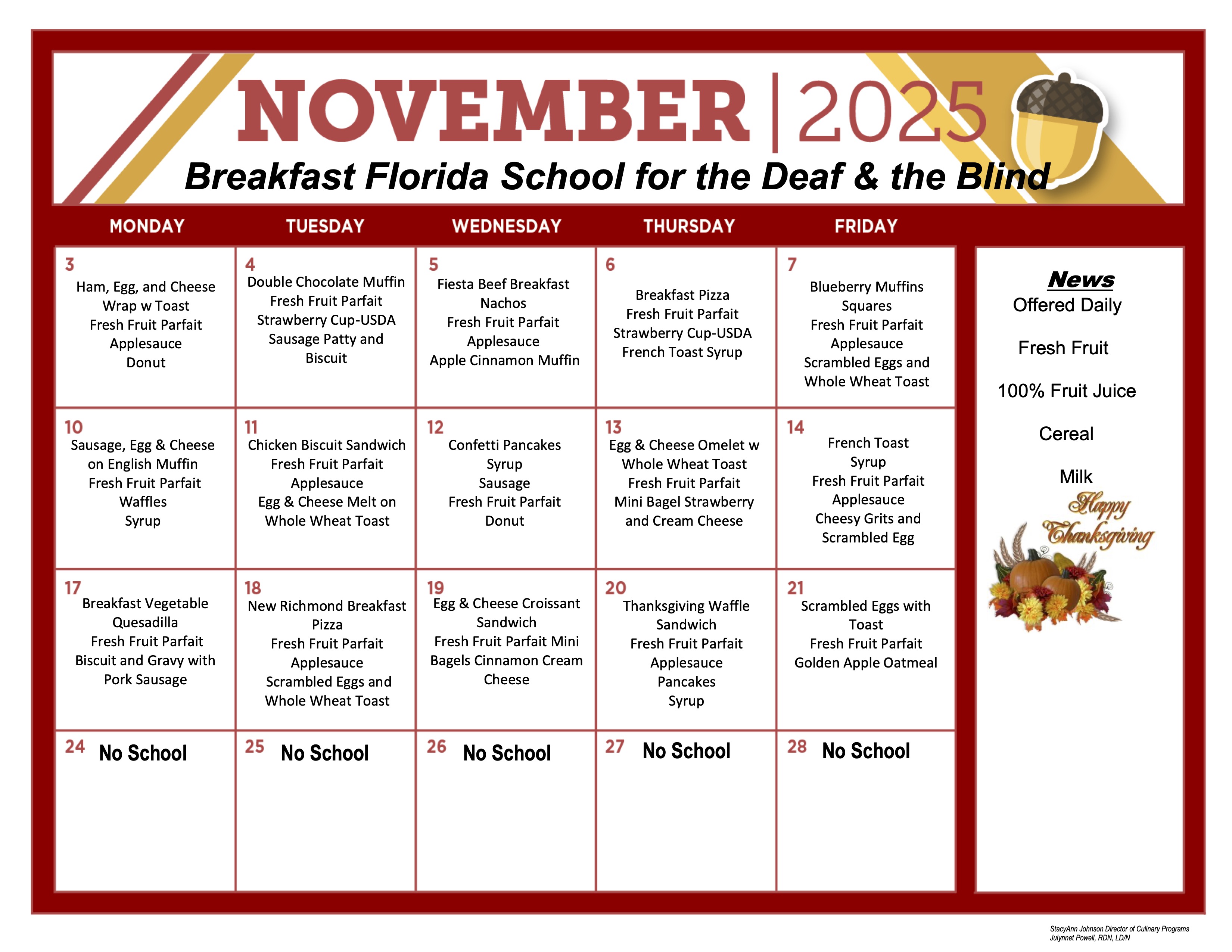 November Breakfast Menu